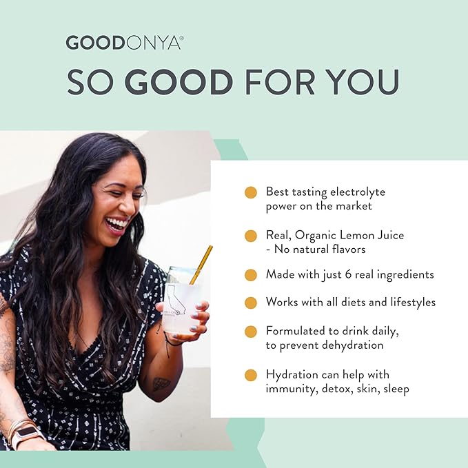 GOODONYA Organic Hydration Electrolyte Powder | Lemon, Coconut Water, Magnesium, Himalayan Pink Salt | Only 1g Sugar, No Artificial Flavors | USDA Organic & Plant-Based | 20 Servings