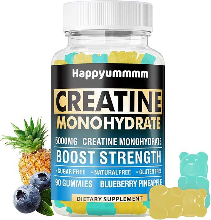 Creatine Monohydrate Gummies 5000mg for Men & Women, Chewables Creatine Monohydrate for Muscle Strength, Muscle Builder, Energy Boost, Pre-Workout Supplement(90 Count)-Blueberry Pineapple.