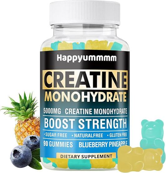 Creatine Monohydrate Gummies 5000mg for Men & Women, Chewables Creatine Monohydrate for Muscle Strength, Muscle Builder, Energy Boost, Pre-Workout Supplement(90 Count)-Blueberry Pineapple.