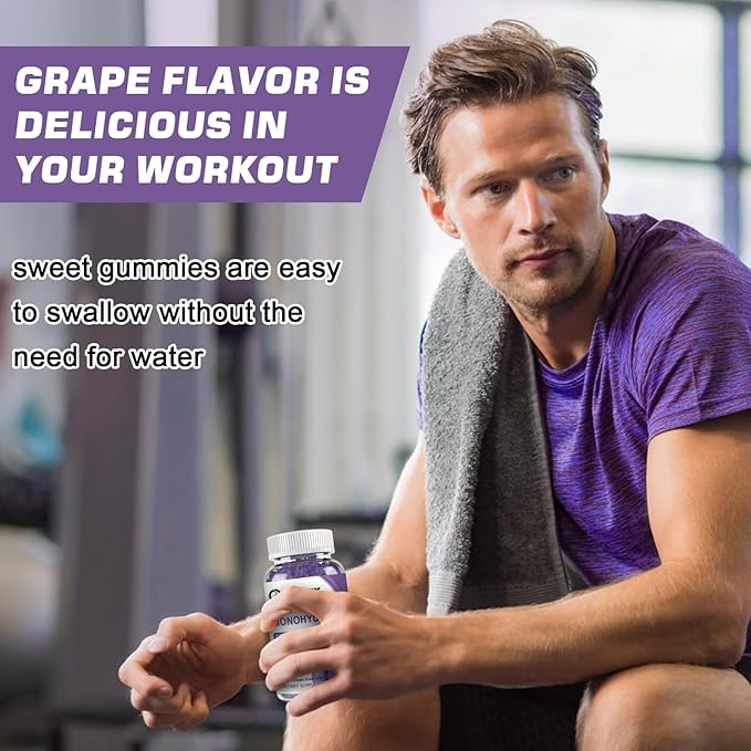 Creatine Monohydrate Gummies, Delicious Grape Flavored for Men & Women, Enhanced with Collagen & BCAA, Easy-to-Swallow Chews for Muscle Strength, Energy Boost, Pre-Workout Supplement(2 Pack)