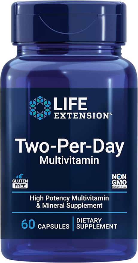 Life Extension Two-Per-Day Multivitamin - for Heart, Brain, Blood Vessel & Cellular Health – Essential Vitamins & Minerals for Well-Being - Two Per Day - Gluten-Free – Non-GMO – 60 Capsules