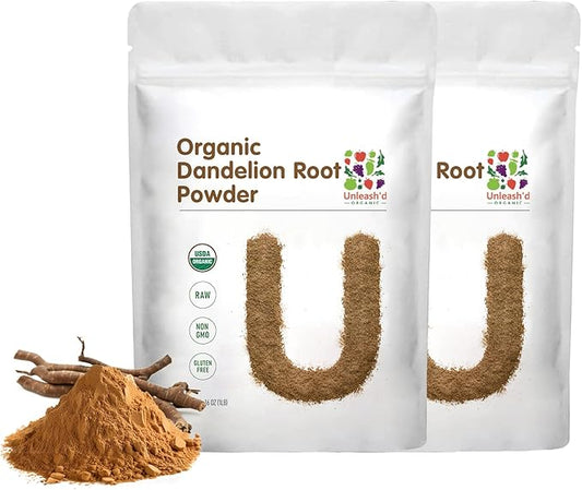 UNLEASH'D ORGANIC Organic Dandelion Root Powder 2-Pack for Tea and Beverages Vegan Friendly Detoxifies and Supports Digestive Health