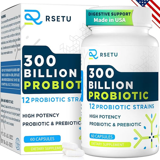 Probiotics for Women Men: 300 Billion CFU Probiotic High Potency + 12 Strains Organic Probiotics with Prebiotics, Daily Probiotic Supplement for Digestive, Gut, Immune and Bloating Health, 60 Capsules