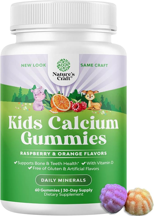 Tasty Kids Calcium Gummies - Vitamin D & Calcium Gummies for Children - Vitamin Gummies with Calcium & Vitamin D for Muscle Bone & Development - Gelatin-Free Kosher Childrens Gummies 60ct (1 Pack)