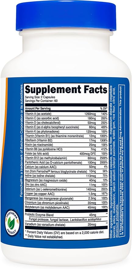 Nutricost Multivitamin with Probiotics 120 Vegetarian Capsules - Packed with Vitamins & Minerals