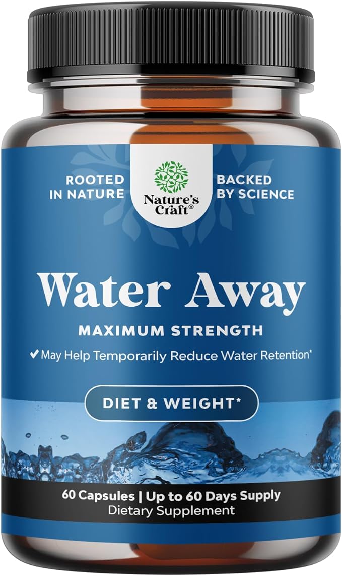 Water Away Pills Maximum Strength - Herbal Diuretic Pills for Water Retention for Fast Acting Bloating Relief for Women and Men - Easy To Take Water Retention Pills for Women and Men - 60 Servings