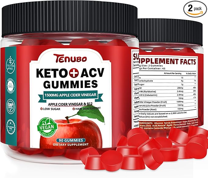（2 Pack） 90 Count Keto ACV Gummies Formula with 1500MG 180 Count Keto ACV Gummies, Keto ACV Gummies Diet Supplement for Women Men - Low Sugar & Gluten Free