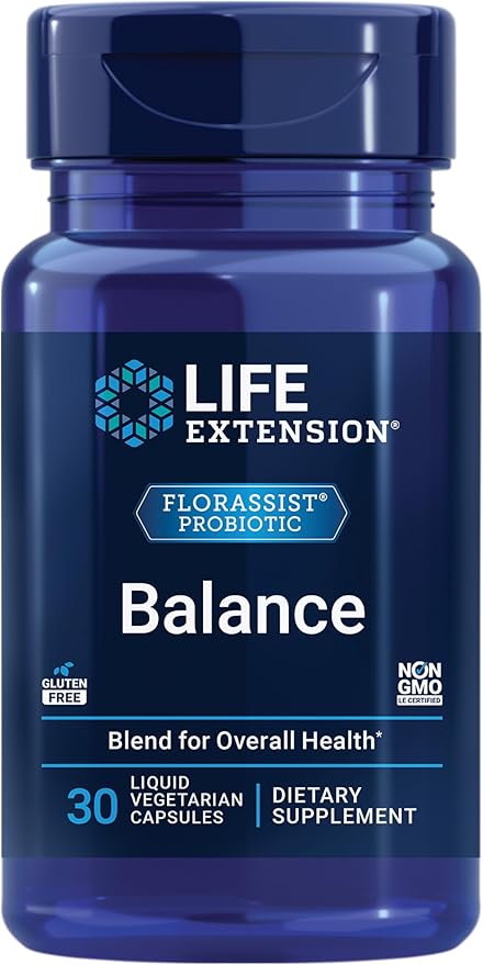 Life Extension FLORASSIST Balance Probiotic - 7 Strains 15 Billion CFUs - Probiotics Supplements for Men and Women - Digestive Health Support – Once Daily, Non-GMO, Vegetarian – 30 Capsules
