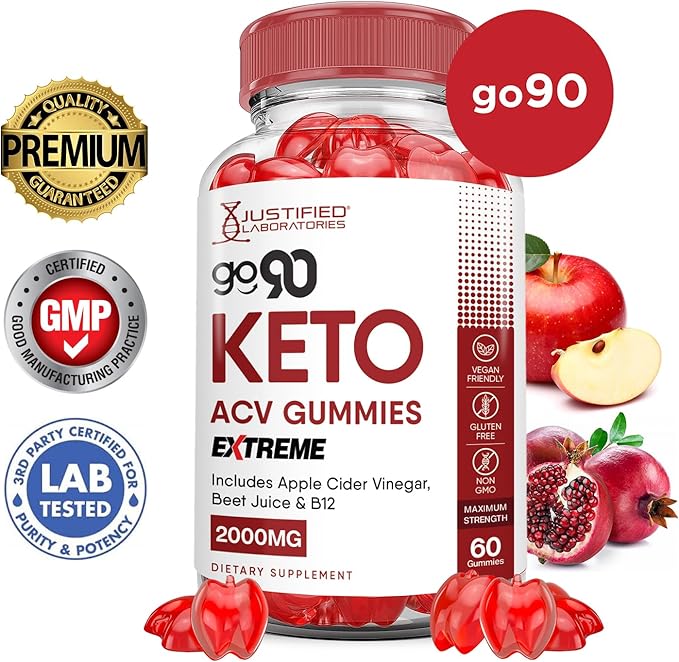 (2 Pack) Go 90 Keto ACV Gummies Extreme 2000MG Go90 Keto Gummies Apple Cider Vinegar Formulated with Pomegranate Beet Juice Powder B12 Vegan Non GMO 120 Gummys