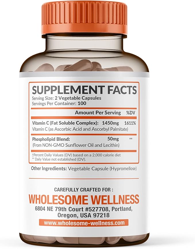 Liposomal Vitamin C Capsules (200 Pills 1500mg Buffered) High Absorption VIT C, Immune System & Collagen Booster, High Dose Fat Soluble Immunity Support Ascorbic Acid Supplement, Natural Vegan