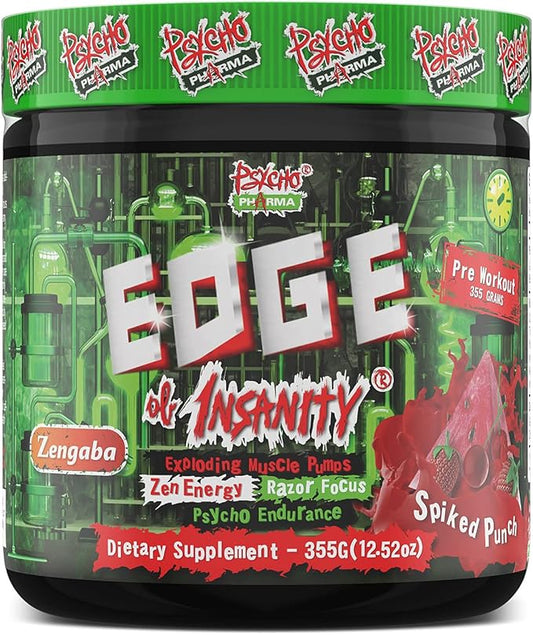 Psycho Pharma Strongest High Stim Preworkout Powder - Edge of Insanity - Most Intense Pre Workout Supplement for Pumps, Strength, Energy and Feel Good Focus. Rivals Famous PWOs of The Past