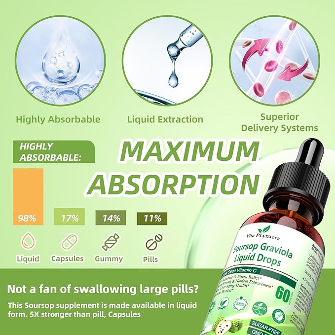 Soursop Graviola Liquid Drops, Soursop Extract Multivitamin Drops w. Sea Moss, Grape Seed, Super Concentrated Unrefined Soursop Oil Organic for Skin Immune Boost Detox, Soursop Bitters Liquid 2 Fl/Oz