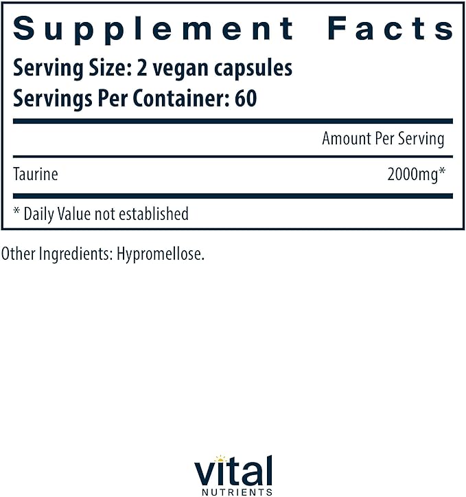 Vital Nutrients Taurine 1000mg | Vegan Amino Acid Detox Supplement | Taurine Supplement to Support Heart, Nerve, and Liver Health* | Gluten, Dairy, Soy Free | Non-GMO | 120 Capsules