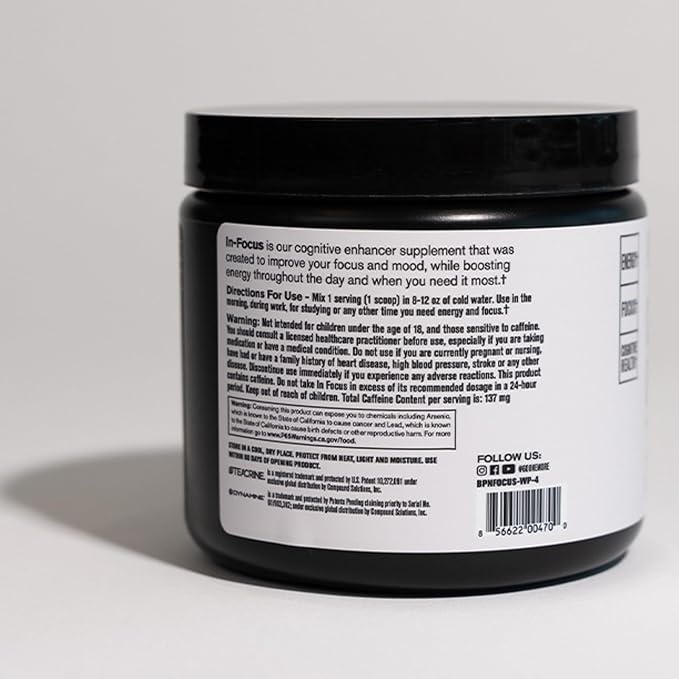 BARE PERFORMANCE NUTRITION, BPN in-Focus Brain Support Supplement, Improve Focus & Energy, Alpha GPC, Watermelon Passionfruit, 40 Servings