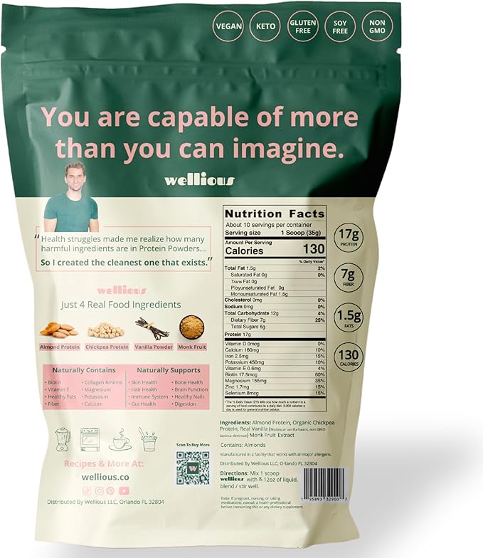 Clean Vegan Protein Powder Vanilla - Organic Plant Based Protein Powder Dairy Free for Gut Health, No Sodium, High Fiber, Keto Friendly, Non Dairy, Lactose Free Protein Powder