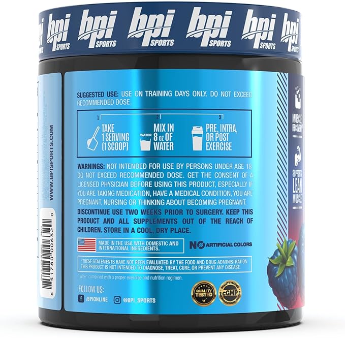 BPI Sports BEST BCAA - BCAA Powder Post Workout Sports Drink with Branched Chain Amino Acids for Hydration & Recovery, for Men & Women - Blue Raspberry - 30 Servings