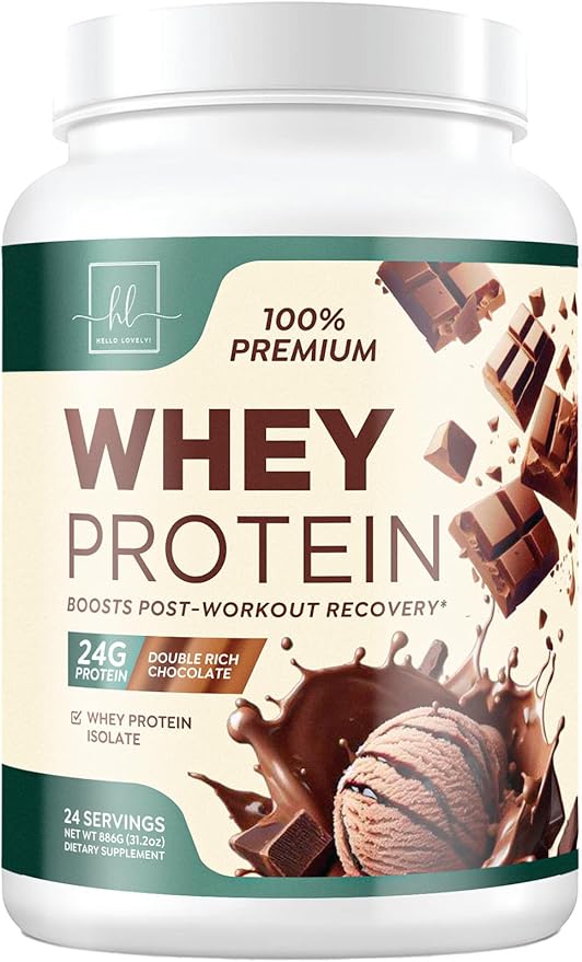 Whey Protein Powder, Rich Double Chocolate Whey Isolate with 24g Protein & BCAAs - Support Muscle Growth, Recovery & Fitness - Gluten Free, Fast Absorbing, Easy Digesting for Women & Men - 24 Servings