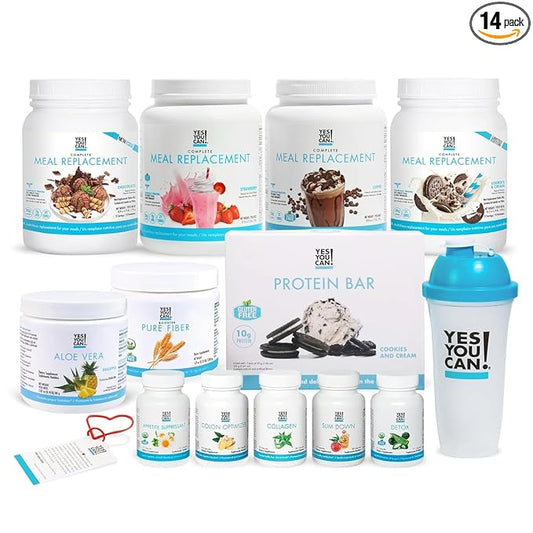 Yes You Can! All-in-One Kit with Meal Replacement Shakes, Aloe Vera Drink Mix, Fiber Shake Mixer, Protein Snacks, Supplements - Complete Wellness Kit