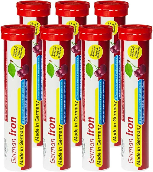 T&D German Iron 14 mg - 140 Vegan Drink Effervescent Tablets - Cherry Flavor - Made in Germany