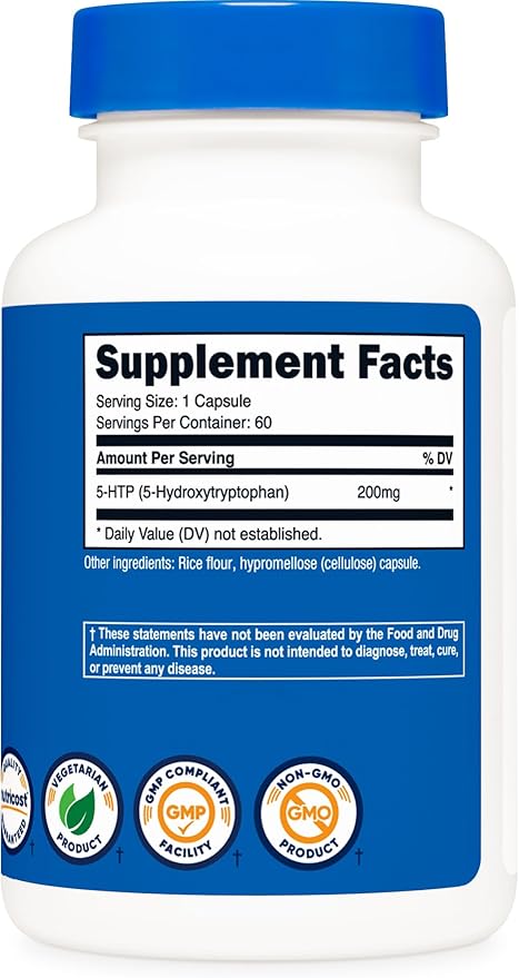 Nutricost 5-HTP 200mg, 60 Vegetarian Capsules (5-Hydroxytryptophan) - Non-GMO & Gluten Free