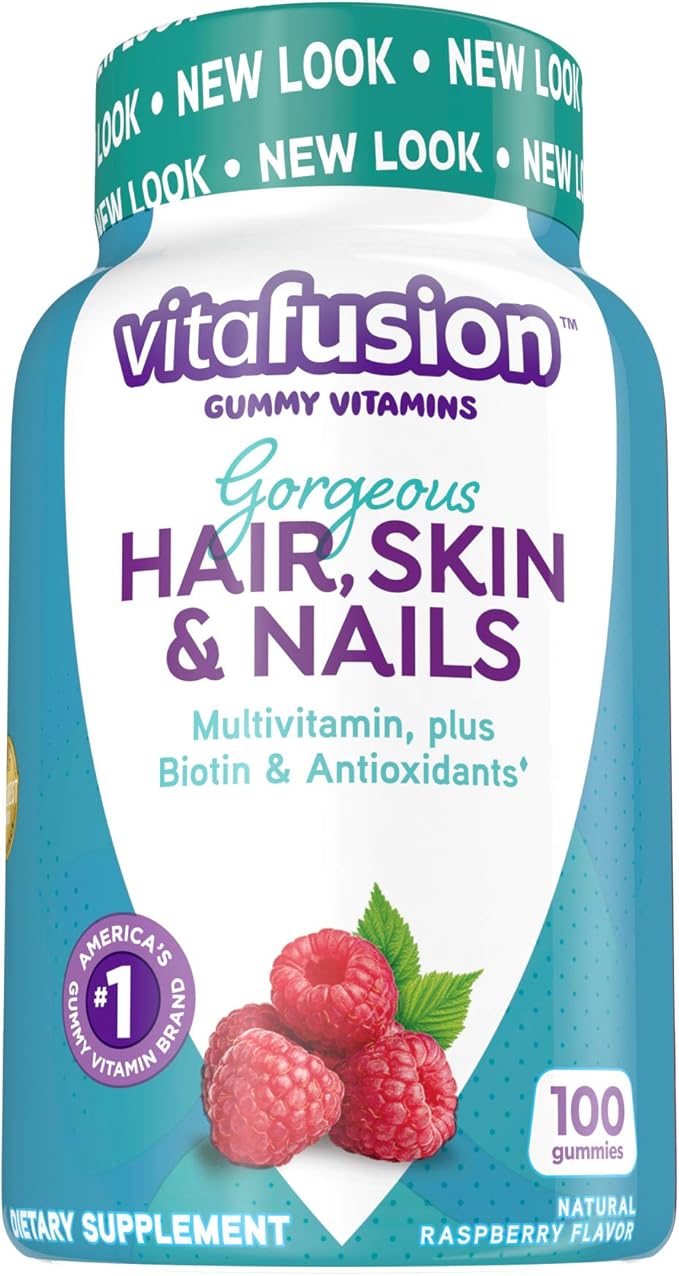 Vitafusion Gorgeous Hair, Skin Nails Multivitamin Gummy Vitamins, plus Biotin and Antioxidant vitamins CE, Raspberry Flavor, 100ct (33 day supply), from America’s Number One Gummy Vitamin Brand