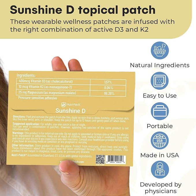 Sunshine D Topical Patch,Infused with D3, and Other Wellness Ingredients.Designed to give You a Boost (30/Pack).