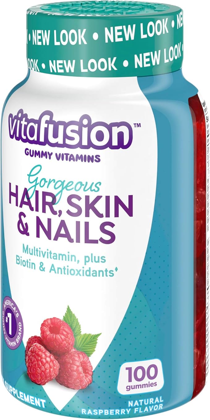 Vitafusion Gorgeous Hair, Skin Nails Multivitamin Gummy Vitamins, plus Biotin and Antioxidant vitamins CE, Raspberry Flavor, 100ct (33 day supply), from America’s Number One Gummy Vitamin Brand