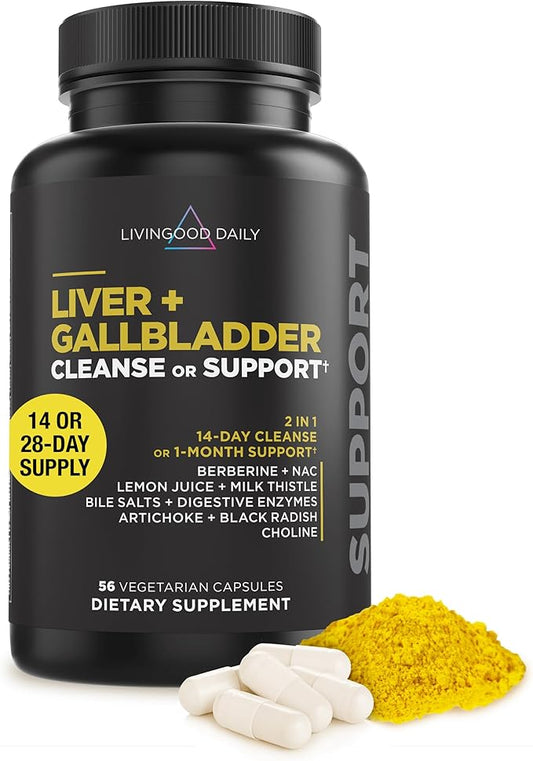 Livingood Daily Liver & Gallbladder Cleanse, 56 Vegetarian Capsules - Gallbladder Supplement with Ox Bile Powder Supports Digestion - Promotes Liver Function - Non-GMO, Gluten-Free & Allergen-Free