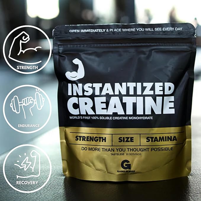 Instantized Creatine Monohydrate Gains in Bulk, Worlds First 100% Soluble Creatine for Strength, Performance, and Muscle Building (30 Servings)