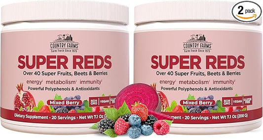 COUNTRY FARMS Super Reds, Energizing Polyphenol Superfood, Over 40 Super Fruits and Berries, Powerful Antioxidants and Polyphenols, Supports Energy, Supports Circulation, 40 Servings, Mixed Berry