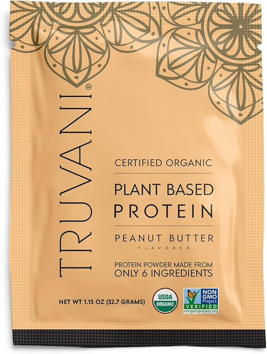 Truvani Vegan Pea Protein Powder | Peanut Butter | 20g Organic Plant Based Protein | 1 Serving | Keto | Gluten & Dairy Free | Low Carb | No Added Sugar