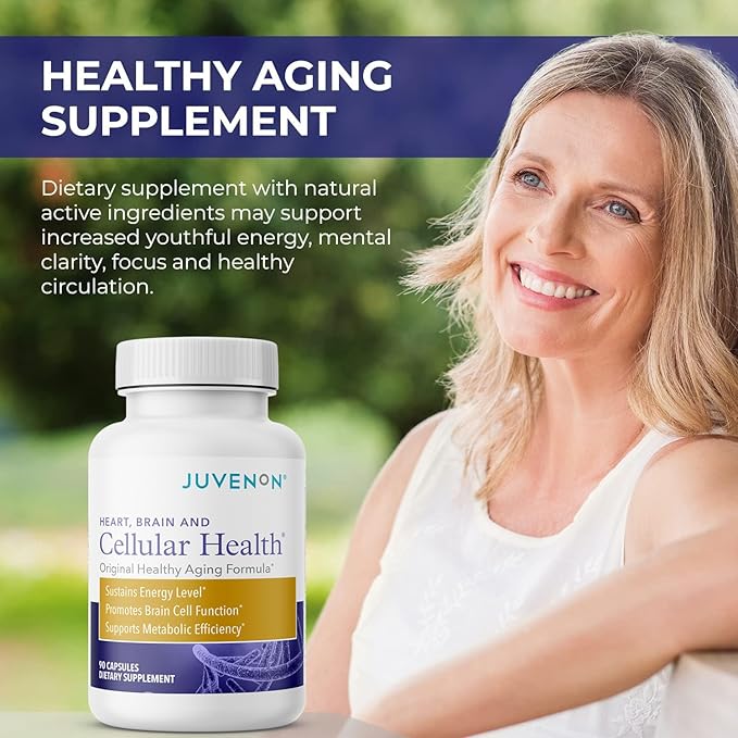 Juvenon Cellular Health | Heart, Brain Supplement with Acetyl L-Carnitine and Biotin - Supports NAD+ Function, Energy Production, Mood, Revitalized Metabolism, Mental Focus & Clarity (90 Capsules)