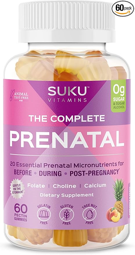 Complete Prenatal - Enriched with Calcium, Vitamin K2, Vitamin B12 and More Gummies - Easy to Chew - Non GMO, Gluten Sugar Free - Pineapple Peach Flavored Gummy Vitamins, 60 Count