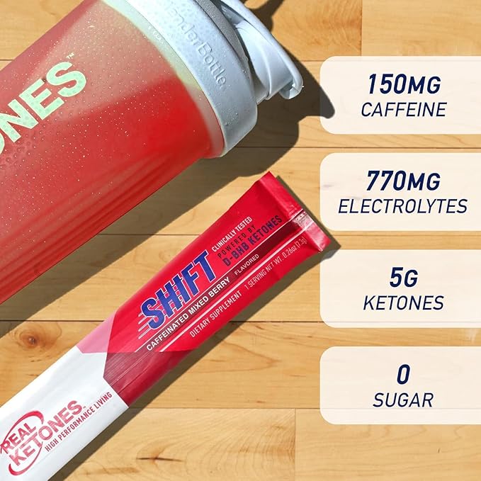 Real Ketones BHB Exogenous Ketones Drink Mix Packets Keto Electrolytes Powder Packets No Sugar with 4 Main Fasting Electrolytes Plus Hydrating Patented Keto BHB - 30 Count Mixed Berry Caffeine