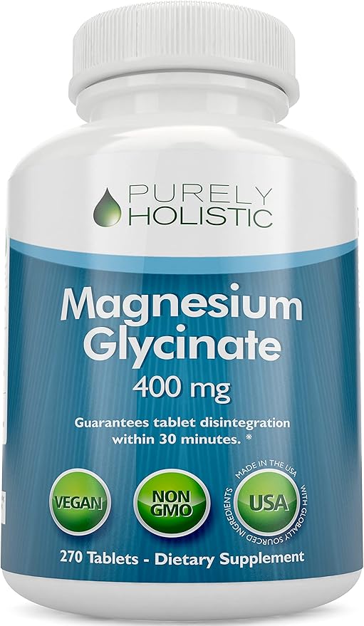 Magnesium Glycinate 400mg - 270 Magnesium Tablets (not Capsules) - 400 mg Elemental Magnesium - Highly Bioavailable - Vegan and Vegetarian - for Improved Sleep, Stress Relief & Cramp Defense