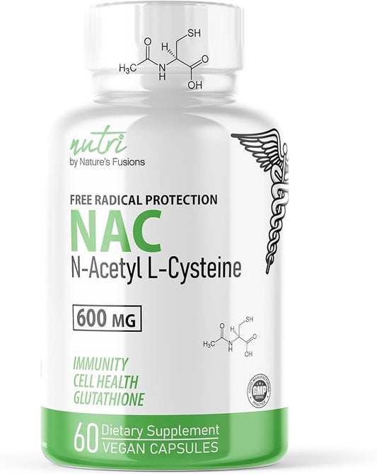 Nature's Fusions NAC Supplement N-Acetyl Cysteine - NAC 600 mg - Anti Aging Supplement, Antioxidant Supplement, Liver and Lung Support, Boost Glutathione - N Acetyl Cysteine (60 Capsules)