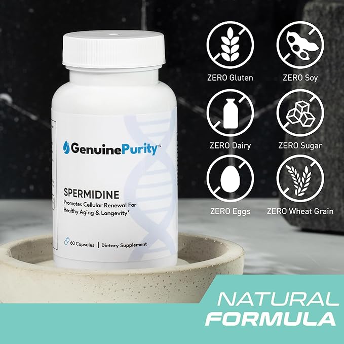 Liposomal Spermidine 8mg | Spermidine-Rich Wheat Germ Extract | for Women & Men to Promote Cellular Renewal for Healthy Aging | Gluten Free, Vegan, USA Made, Non-GMO | 60 Capsules