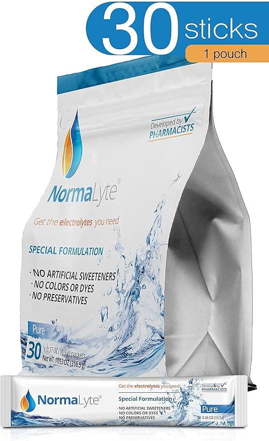 NormaLyte Oral Rehydration Salts- Helps Dietary Management of POTS Syndrome Symptoms-1 Pouches - 30 Sticks (Yields 500mL per Pack)-Pure| Energy Supplements, Potassium Supplement, Dehydration Recovery