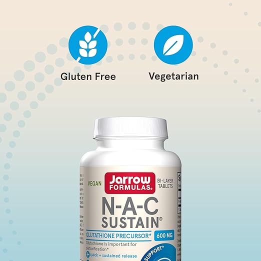 Jarrow Formulas N-A-C Sustain 600 mg, Dietary Supplement, Amino Acid Support for Liver Health and Antioxidants, 60 Tablets, 60 Day Supply