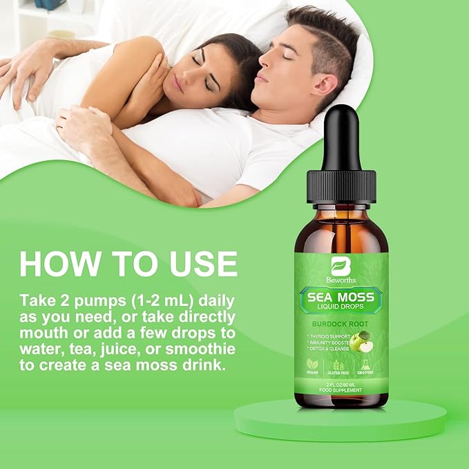Sea Moss Liquid Drops - Organic Irish Sea Moss Gel with Burdock Root, Vitamin C, B12, 3000mg Seamoss Gel Supplement for Immune, Joint, Detox Cleanse & Digestive Support - 2 Fl Oz