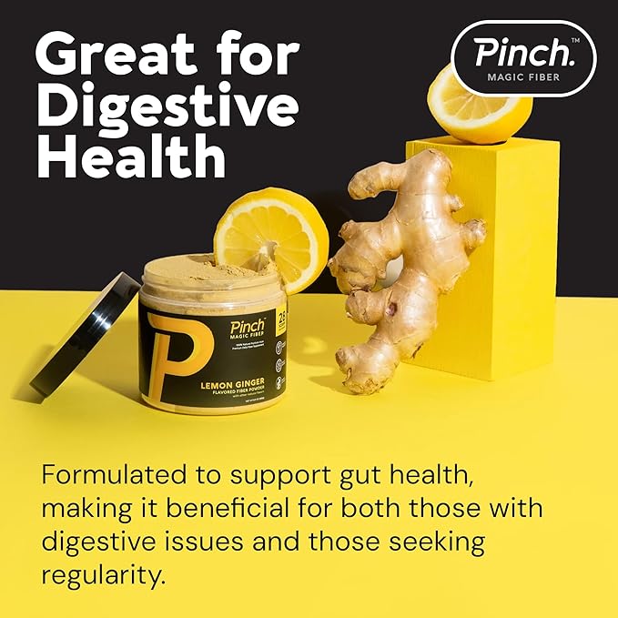 Pinch Magic Fiber | Prebiotic Fiber Supplement for Women & Men | Psyllium Husk Powder for Digestive & Gut Health Support | Keto, Vegan, Low Sugar Fiber Powder | USA-Made | Lemon Ginger, 28-Day Supply