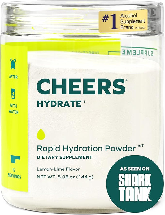 Cheers Hydrate | Oral Rehydration Solution | Electrolytes for Rapid Hydration After Drinking | Lemon Lime Flavor | 12 Servings | Electrolyte Supplement with Sodium, Potassium, Glucose