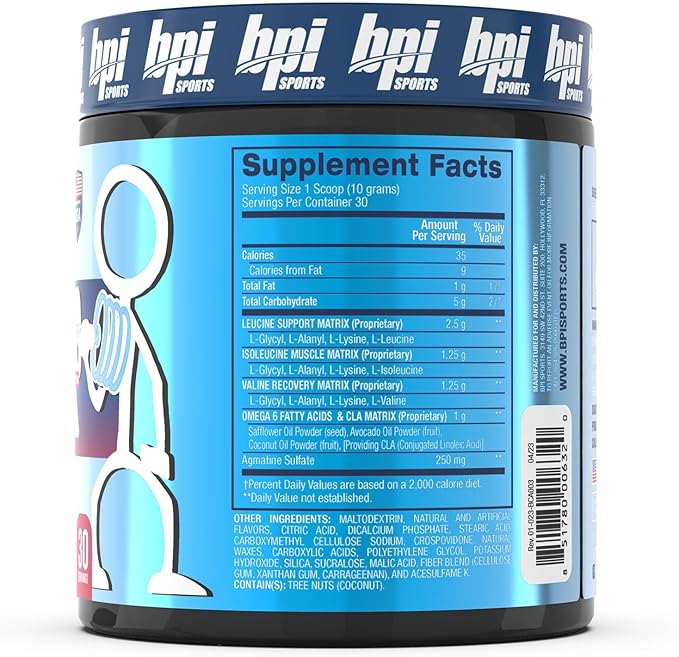 BPI Sports BEST BCAA - BCAA Powder Post Workout Sports Drink with Branched Chain Amino Acids for Hydration & Recovery, for Men & Women - Blue Raspberry - 30 Servings
