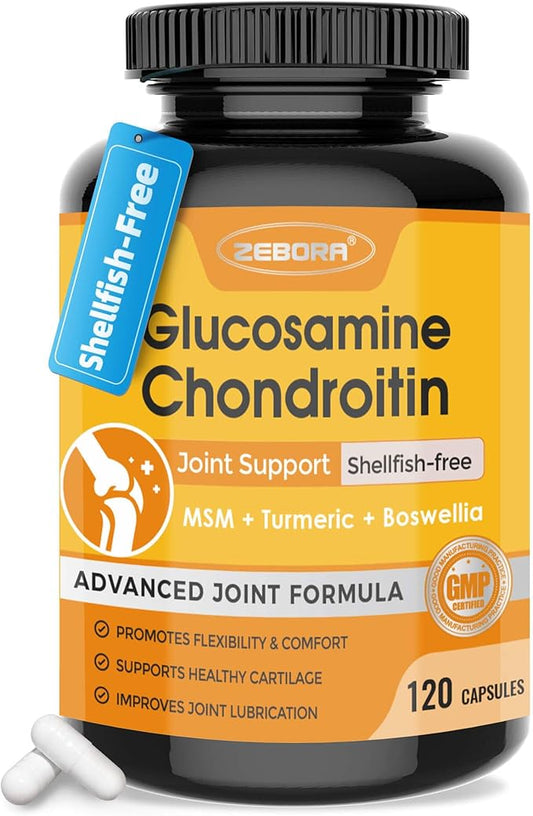 ZEBORA Glucosamine Chondroitin Joint Support Supplement, with MSM Turmeric Boswellia, Glucosamine Sulfate, Glucosamine Chondroitin MSM, for Joint Health & Relief Nutritional Supplements, 120 Capsules