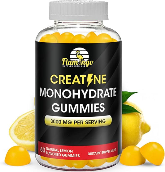 Creatine Gummy Supplement- Lemon Flavored Creatine Monohydrate Pre Workout Chews for Energy Boost, Creatine Supplement for Building Muscle and Strength, Vegan, Non-GMO 90 Count