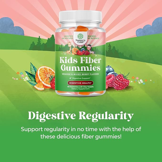 Kids Fiber Gummy Prebiotics Supplement - Soluble Fiber Gummies for Kids for Easing Constipation and Supporting Digestive Health Kids Fiber Gummies Immune System Booster Delicious Gummy Vitamins