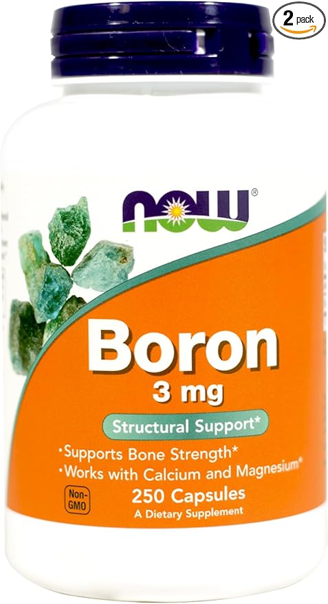 NOW Boron, 3 mg, 250 Capsules (Pack of 2)