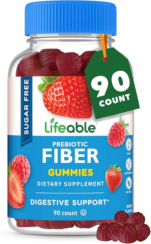 Lifeable Sugar Free Fiber Gummies for Adults | 4g | Great Tasting Fiber Supplement Gummies | Keto Friendly, Gluten Free, Vegan, Non GMO Prebiotic Fiber | for Digestive Health | 90 Gummies