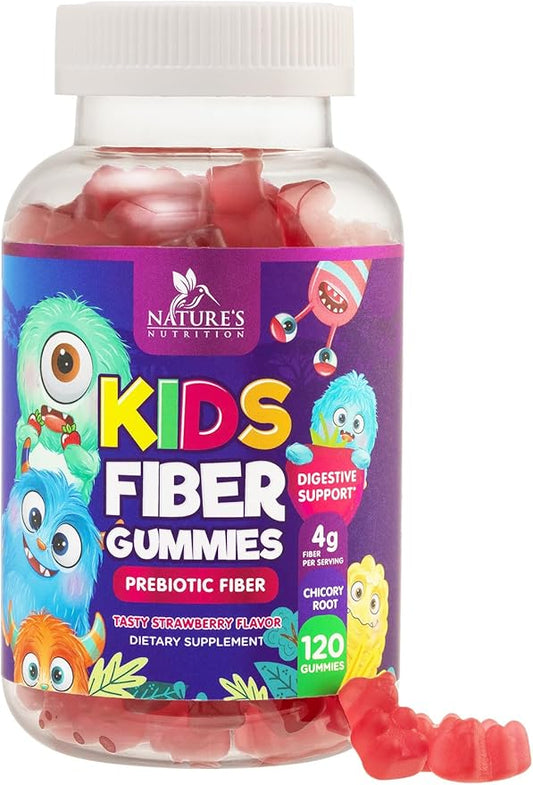 Fiber Gummies for Kids Supplement - Daily Prebiotic Fiber for Kids, Supports Regularity, Digestive Health & Immune Support, Nature's Plant Based Chicory Root Vitamins, Vegan, Berry Flavor, 120 Gummies