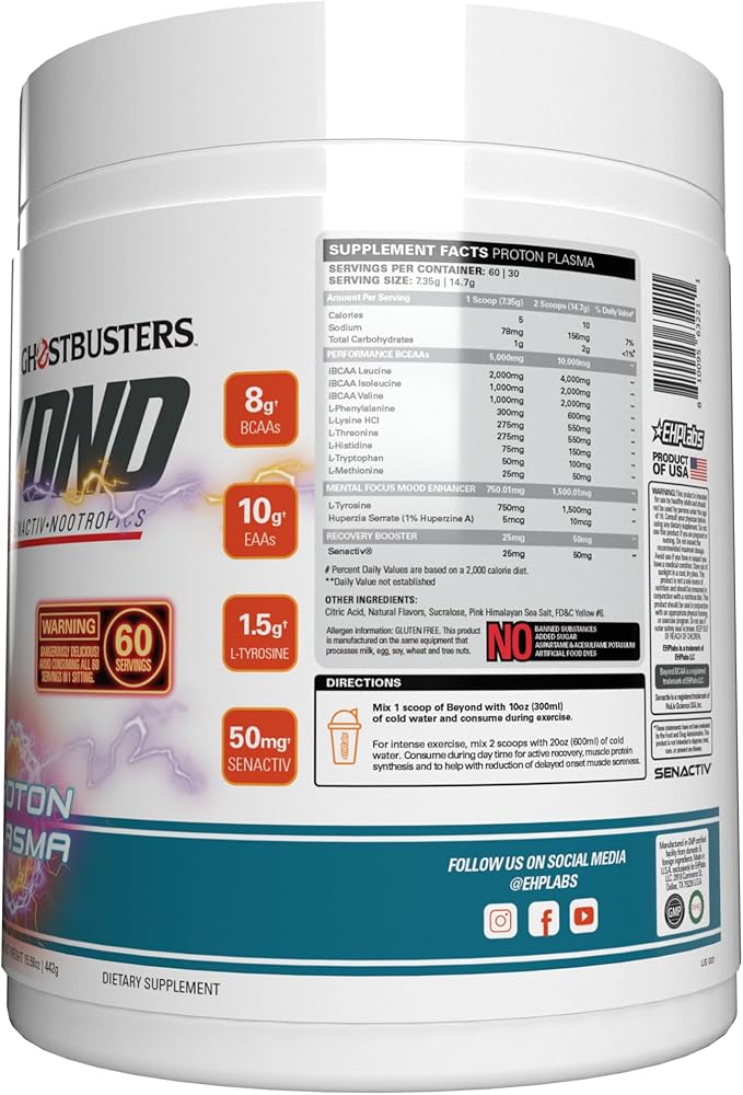 EHP Labs x Ghostbusters Beyond BCAA Powder Amino Acids Supplement for Muscle Recovery - Sugar Free BCAAs Amino Acids Post Workout Recovery Powder & EAA Amino Acids Powder - 60 Servings (Proton Plasma)
